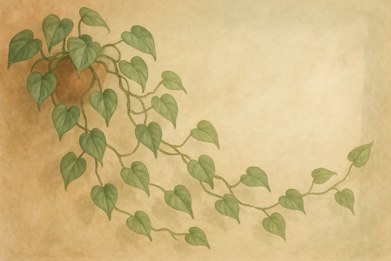 Pothos vines trained along a wall like a living garland.